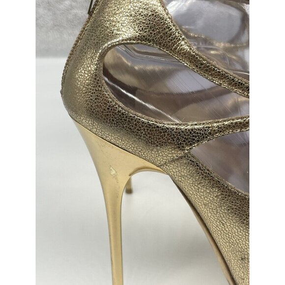 Jimmy Choo Sandals  Gold Strappy Open-Toe Platform Heels Size 39 Wedding Party - Picture 4 of 7
